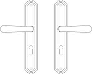 Door handle, true to scale, classic style, left and right, scalable, customizable. Architectural drawing.