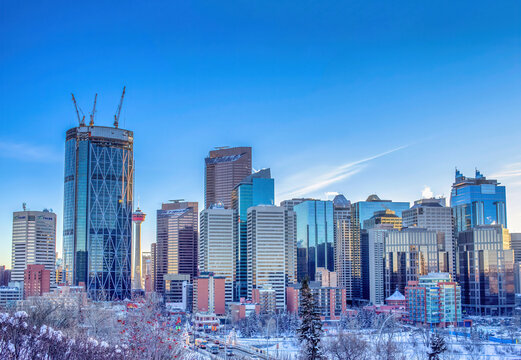 Calgary, Alberta, Canada. Jan 2, 2011. Calgary Downtown During Winter While The Bow Building Is Still Under Construction.