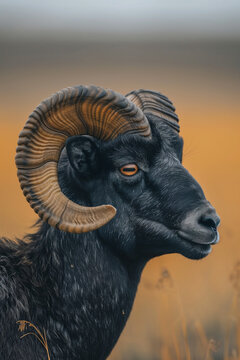 Black leucistic ram in Yellowstone
