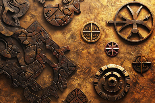 An artistic image of the African Adinkra symbols, each representing a different proverb or concept.
