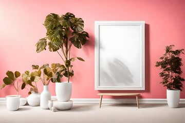 The sublime beauty of shadows and light gracing a clean mockup, highlighting a breathtaking design within a white frame against a vivid solid color wall.