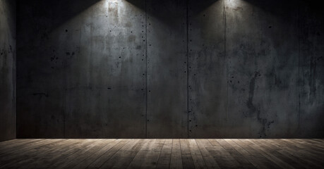 black concrete wall room with lights on the wall