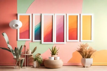 Shadows and light create an enchanting symphony on a minimalist mockup, showcasing a beautiful and simple design within a white frame against a vibrant solid color wall.
