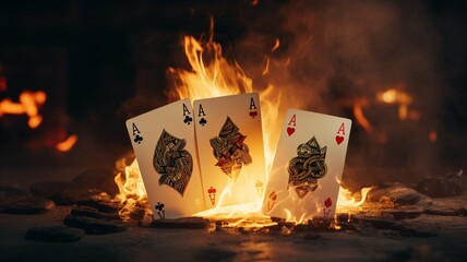 Generative AI Ace playing cards on fire close up cinematic ren Photo