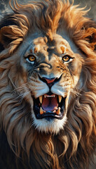 Fototapeta premium Fantasy Illustration of a wild animal lion. Digital art style wallpaper background.