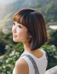 Naklejka premium ショートカットの若い女性