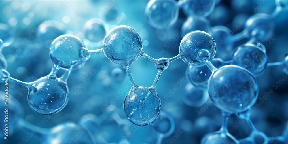 Wall mural abstract image of molecular structures in blue tones with connections and nodes.