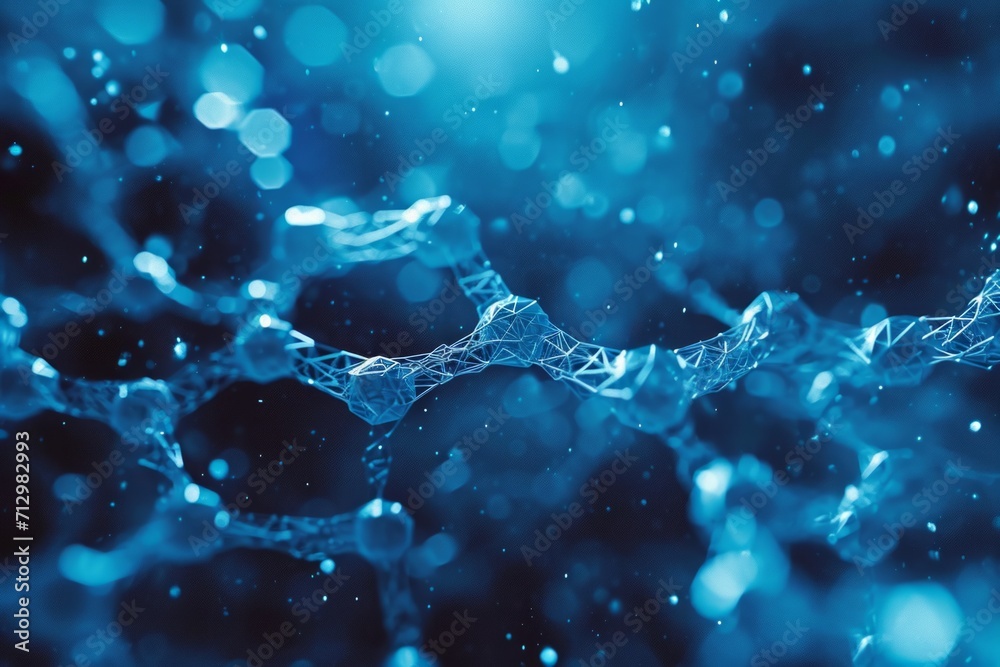 Wall mural abstract image of molecular structures in blue tones with connections and nodes.