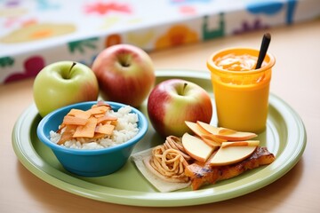 kids meal with small enchilada and sides of apple slices
