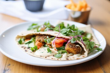 stuffed pita pocket with falafel and creamy tahini