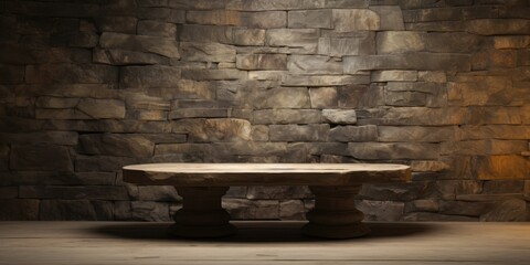 Utilize ancient stone wall and empty table for product display montage.