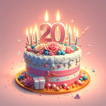 photo 20th birthday celebrating arrangement with birthday cake