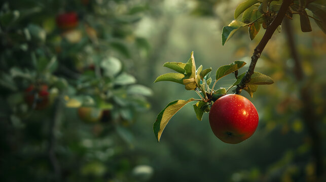Nature's Jewel: A Flawlessly Red Apple Bathed in Sunlight (Food Photography)