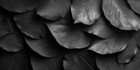 Abstract black leaves forming a textured pattern.