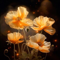 Golden magic poppy flowers images Generative AI