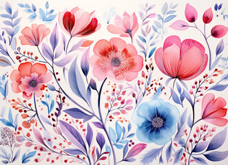 Fototapeta na wymiar Floral Spring Summer: A Blissful Blossom Bouquet on a Watercolor Garden Background