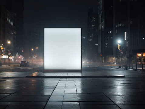 Urban Billboard: Blank Canvas in the City's Night - A Modern Street Advertising Poster