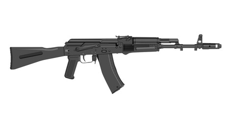 Fototapeta premium AK 74 Assault Rifle Side View Vector Drawing