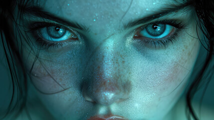 Intense Gaze: Close-Up of Blue Eyes with Glitter