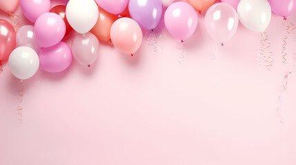 Children's birthday background with many balloons in pastel tones