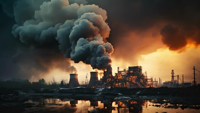 The acrid scent of industrial smoke fills the air, a haunting reminder of the damage being done to our planet.