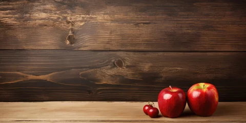 Gordijnen Vintage wooden table with apple © Sona