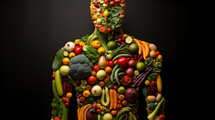 The concept of proper nutrition in the form of a man made from vegetables 