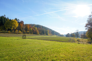Autumn landscape at the rain river in Bavaria