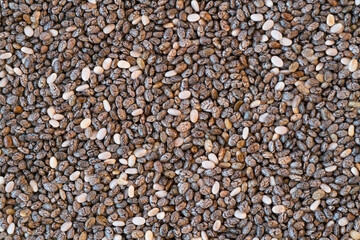 Chia seeds macro shot top down view