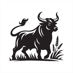 Dynamic Horns: Bull Silhouette Series Showcasing the Power and Grace of Bull Silhouette - Bull Illustration - Ox Vector
