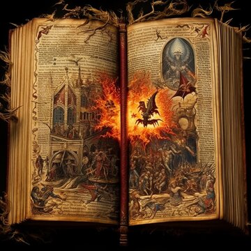 Medieval magical book pages pictures Generative AI