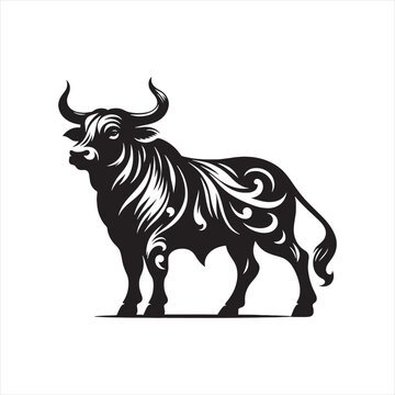Dominance Defined: Bull Silhouette Series Illustrating the Assertive Presence of Bull Silhouette - Bull Illustration - Ox Vector

