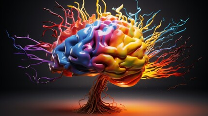 Vibrant mind: a creative explosion of colors and activity in the human brain concept