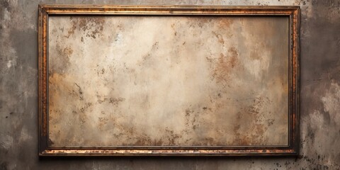Bronze metal frame against an aged wall background. - obrazy, fototapety, plakaty