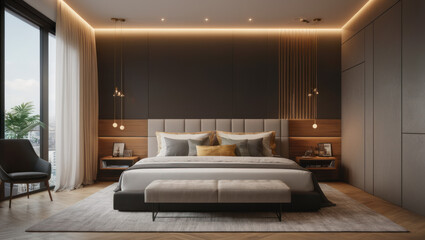 Naklejka na ściany i meble modern bedroom interior design. interion design inspiration