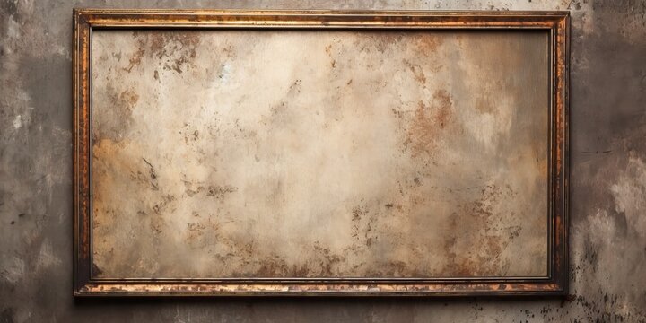 Bronze metal frame against an aged wall background.
