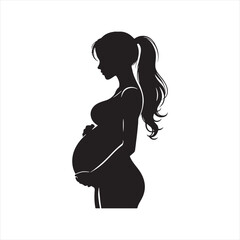 Ephemeral Elegance: Pregnant Lady Silhouette Displaying the Transient Yet Beautiful Phases of Motherhood - Pregnant Women Illustration - Pregnant Lady Vector
