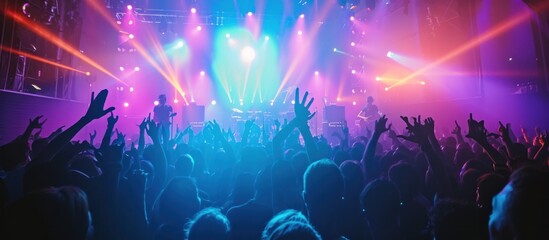 concert and music scene with bright lights - obrazy, fototapety, plakaty