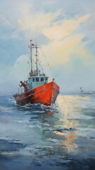 Obraz premium Fishing vessel in a ocean storm AI Generated image.
