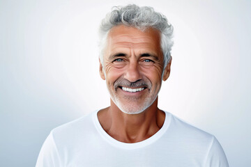 Happy senior man is smiling on clean background. Generative ai design art.