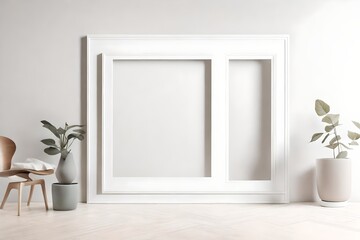 Fototapeta na wymiar Minimalism meets elegance as shadows and light adorn a clean mockup, featuring a gorgeous design within a white frame against a calming solid color background.