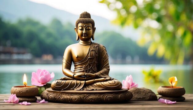 Buddha statue on a lakeside decoration