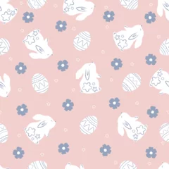 Rolgordijnen Seamless pattern of cute rabbit with easter eggs and flowers © barberry