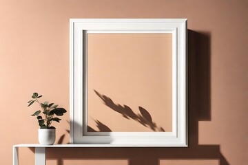 The poetry of shadows and light unfolds on a minimalistic mockup, featuring a unique and beautiful design within a white frame against a rich solid color wall.