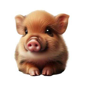 Closeup portrait of little pig isolated on transparent background