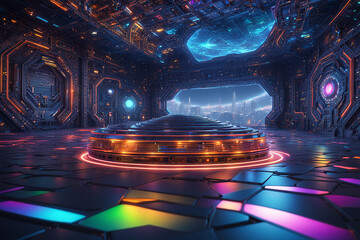 3d abstract sci fi background with holographic colors