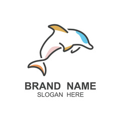 Fototapeta premium Dolphin logo vector with jumping position .This logo is suitable for travel company, diving or water adventure.