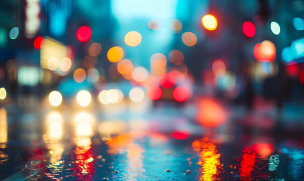 Blurred background of an evening city street in the rain,Generative AI