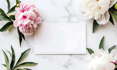 Card decorated with peonies, Generative AI