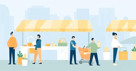 Diverse customers in a vibrant marketplace, expressing unique needs